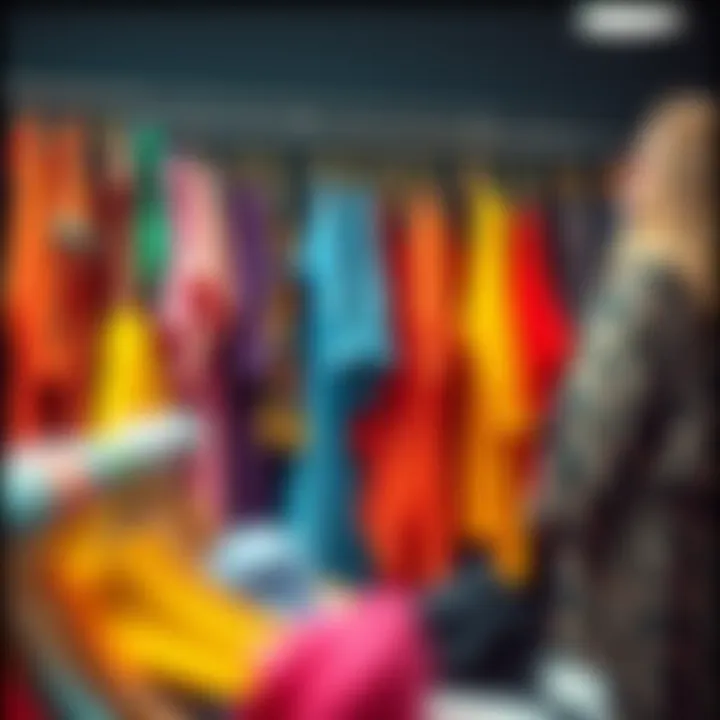 Bright Plus Size Clothing Selection Various bright plus size clothing articles hanging in a boutique.
