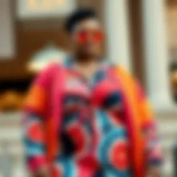 A vibrant plus size outfit featuring bright colors and bold patterns.