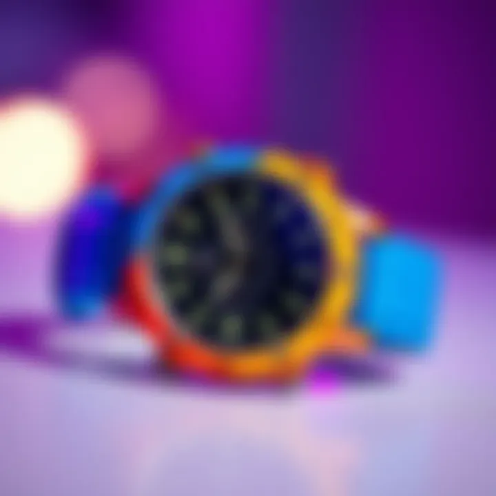 Vibrant Style Meets Functionality Sporty watch featuring vibrant colors and a durable strap