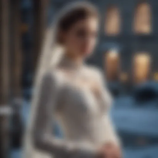 Elegant cold weather bridal gown with intricate embroidery