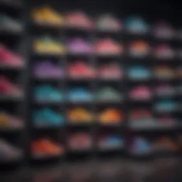 A vibrant display of Nike sneakers showcasing various colors and patterns