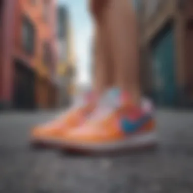 Fashion Forward with Colorful Nike Sneakers A fashionable individual wearing colorful Nike sneakers in an urban setting