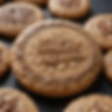 A close-up of a beautifully decorated cookie with a promo code tag