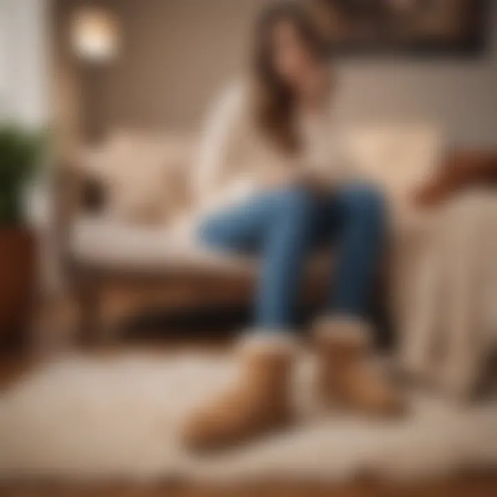 A person enjoying their UGG slippers in a cozy living room setting