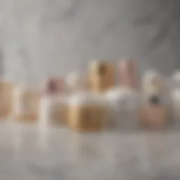 An assortment of creams for pigmentation treatment on a marble surface