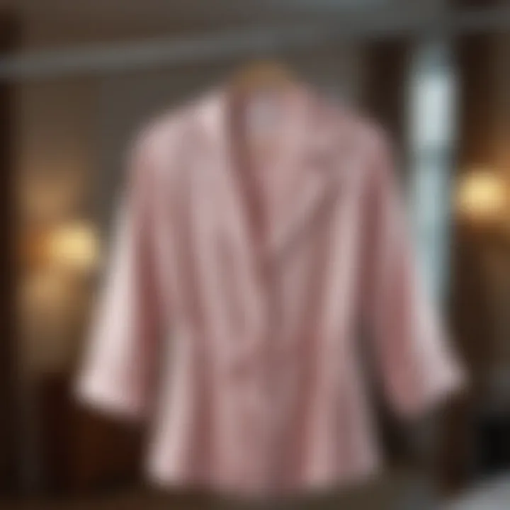 Elegant silk pajamas on a hanger