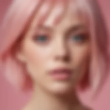 A striking pastel pink hair color on a pale complexion