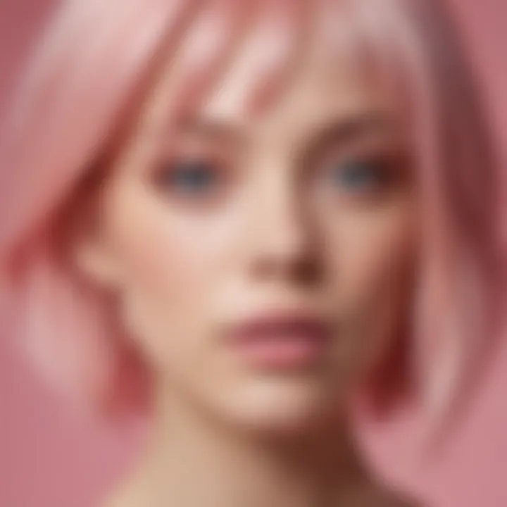 A striking pastel pink hair color on a pale complexion