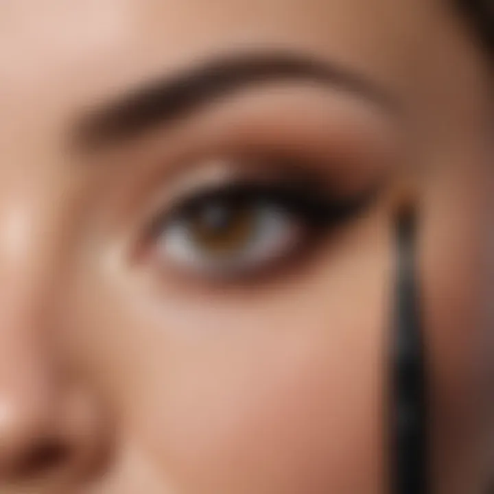 Close-up of liquid eyeliner brush tip demonstrating application