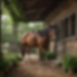 A picturesque horse stable in Philadelphia, showcasing rustic architecture and green surroundings.