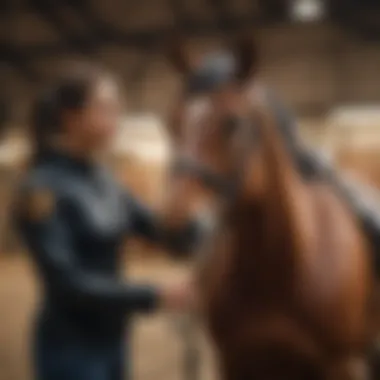 A rider engaging with a horse in a training session, emphasizing the bond between horse and rider.