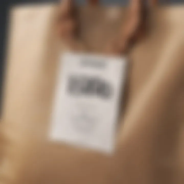 Close-up of discount codes on a stylish shopping bag