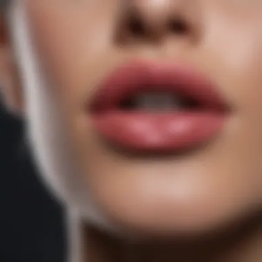 Close-up of MAC lipstick application