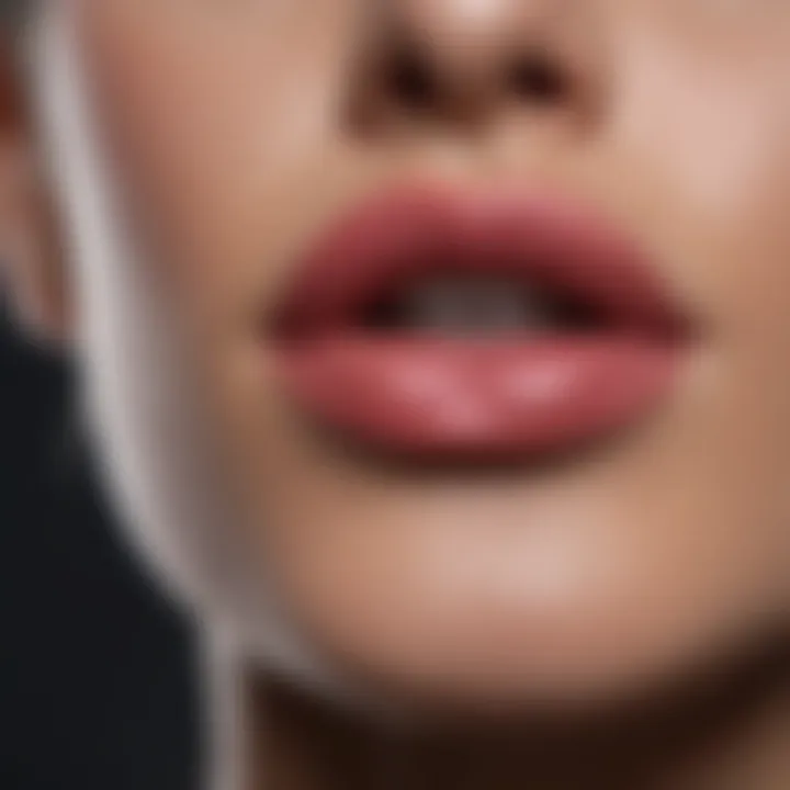 Close-up of MAC lipstick application