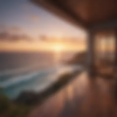 Beautiful sunset view from the balcony of a millionaire beach house