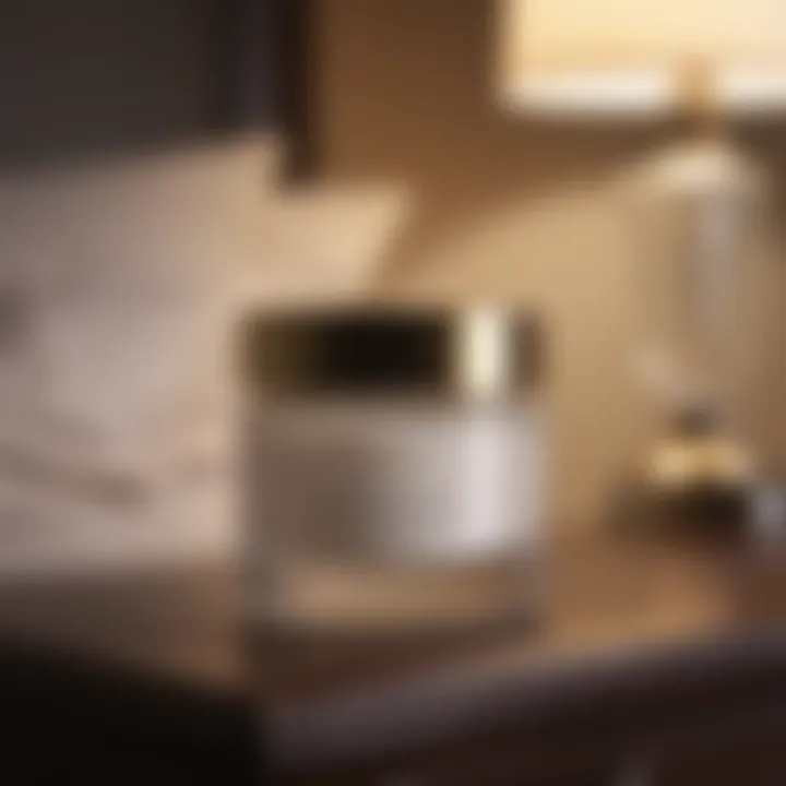 A luxurious night cream jar placed on a bedside table.