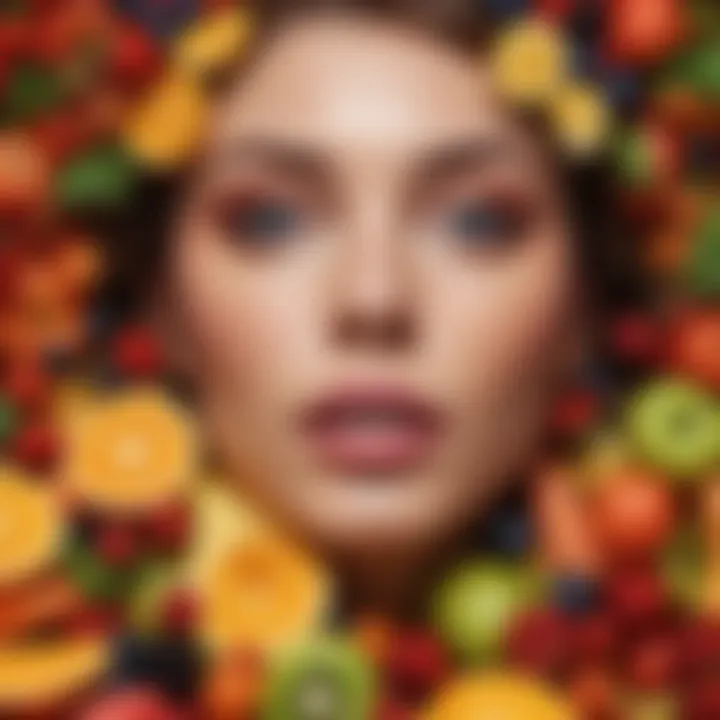 A vibrant array of fruits and vegetables symbolizing dietary sources