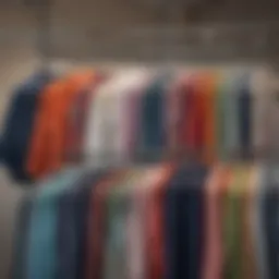 A vibrant collection of plus size shirts displayed on hangers showcasing various colors and patterns.