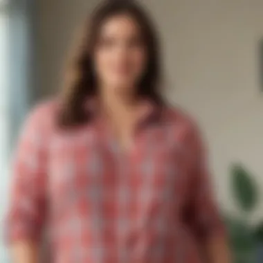 Model confidently wearing an Old Navy plus size shirt, demonstrating fit and style.