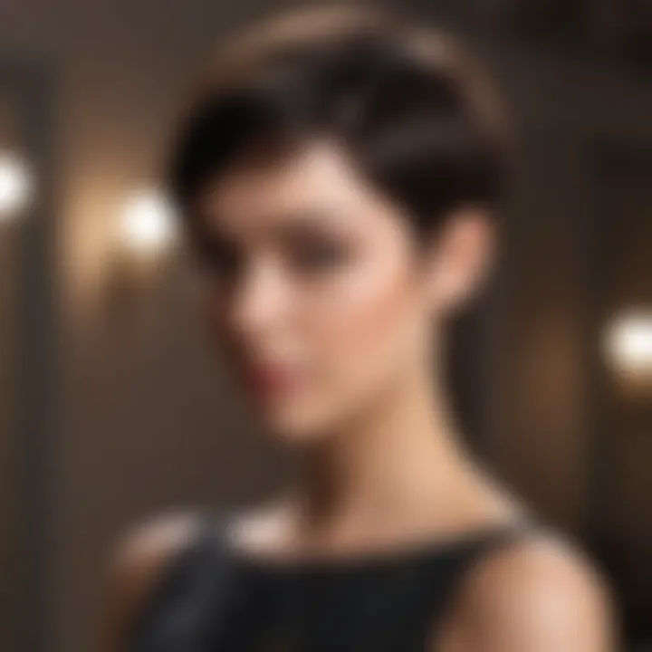 Elegant pixie cut styled for formal occasions