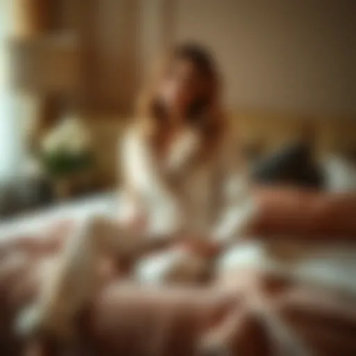 Elegant fur-trimmed pajama set displayed on a plush bed
