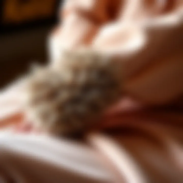 Intricate Fabric and Fur Detailing of Pajamas Close-up of soft fabric and fur detailing on pajamas