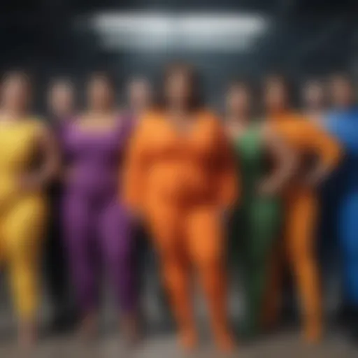 Diverse group wearing plus size unisex clothing in vibrant colors