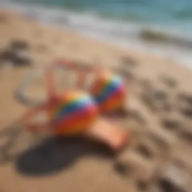 Vibrant Bikini Collection on the Shore A stunning collection of bikinis displayed on a beach