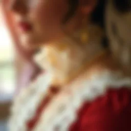 Intricate details of Regency-era fashion as portrayed in Bridgerton.