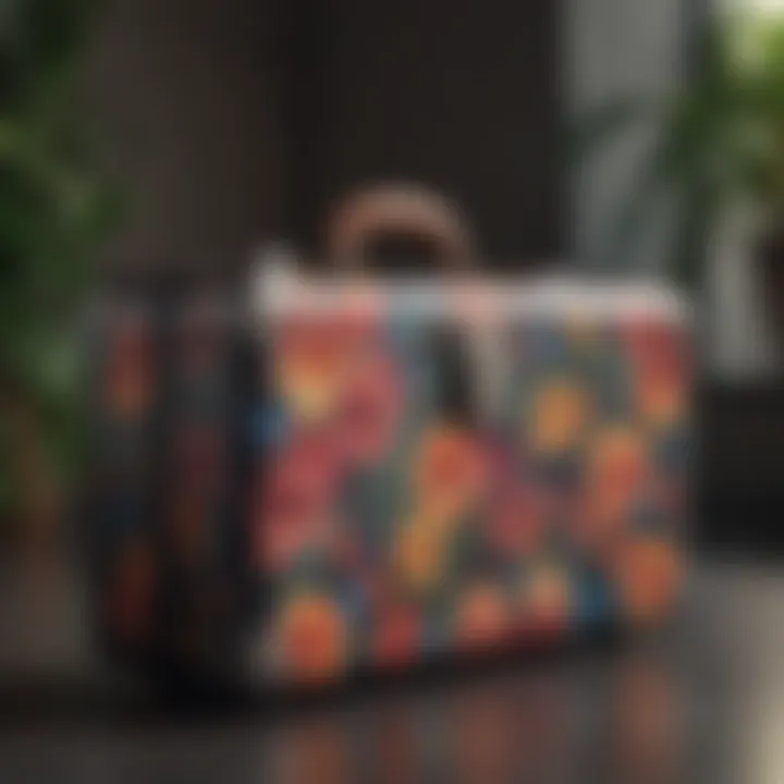 Stylish hard-shell suitcase featuring a vibrant floral design