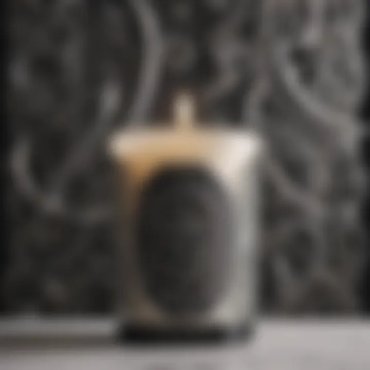 Close-up of Diptyque candle showcasing its intricate design