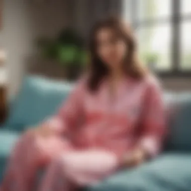 Comfort and Relaxation in Loungewear A cozy scene with someone lounging in funny pajamas and a cup of tea.
