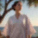 Elegant cotton caftan displayed against a serene background