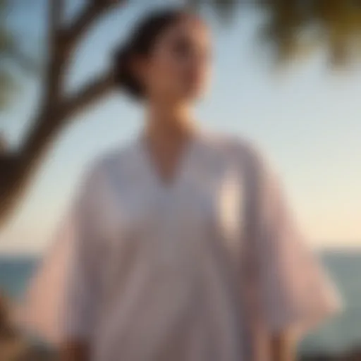 Elegant cotton caftan displayed against a serene background