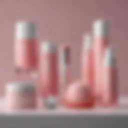 A collection of Glossier skincare products displayed aesthetically