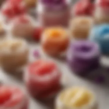 Assortment of Vibrant Lip Sugar Scrubs An assortment of vibrant lip sugar scrubs in different colors and textures