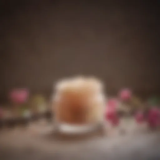 A close-up view of a luxurious lip sugar scrub jar with natural ingredients