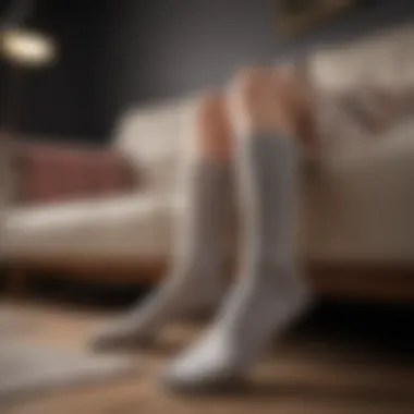 Stylish lounge socks arranged on a cozy sofa