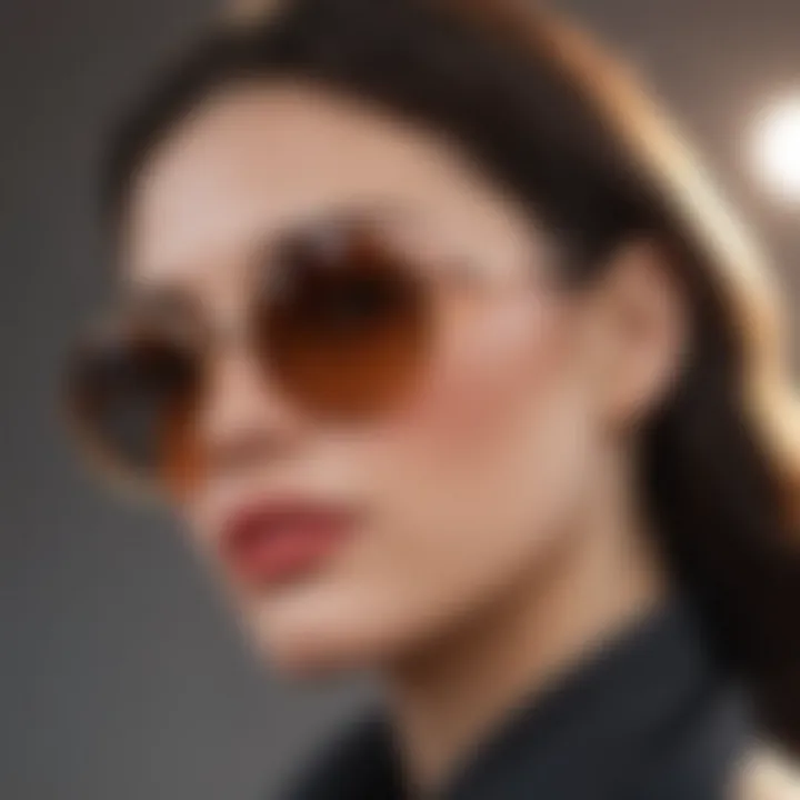 Close-up of a woman wearing chic oval sunglasses