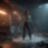 Dramatic action scene from a classic film
