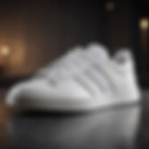 Elegant display of Adidas white shoes showcasing their sleek design.