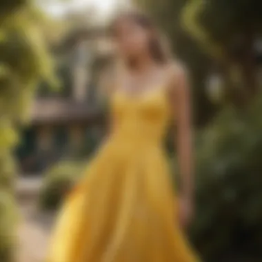 Dress in a Picturesque Outdoor Setting Model showcasing the dress in a picturesque outdoor setting.