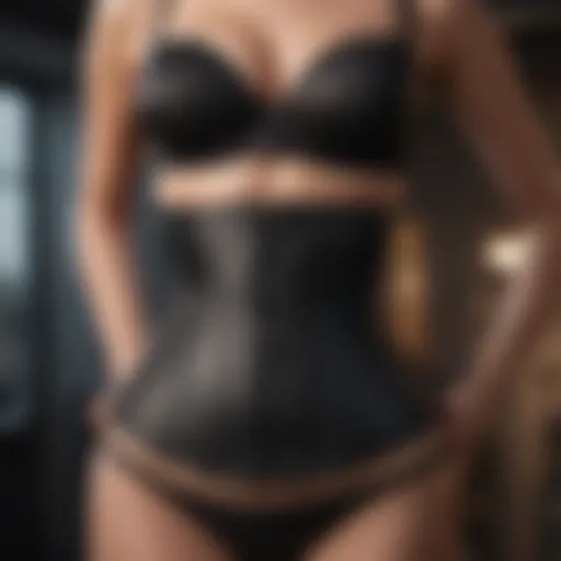 A stylish waist trainer displayed on a mannequin, showcasing its design and material.