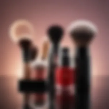 Kabuki Brush in Harmony with Beauty Products An artistically arranged display of various makeup products alongside the Shiseido Kabuki Brush.