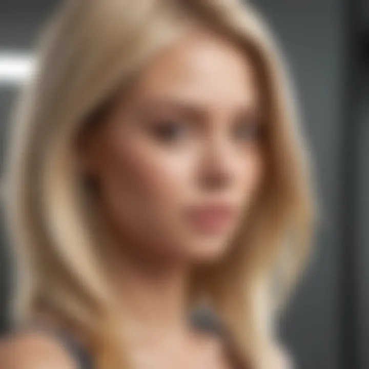 A stylish individual displaying a fresh blond hair color transformation under natural light.