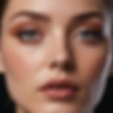 An artistic application of cream eyeshadow on a model's eyelid.