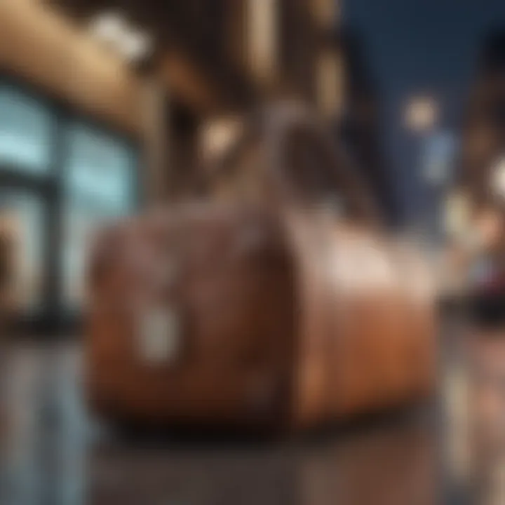 A chic travel bag in an urban environment, illustrating its functionality and style.
