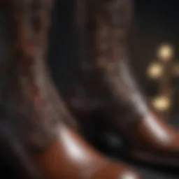 A pair of luxurious leather boots showcasing intricate detailing
