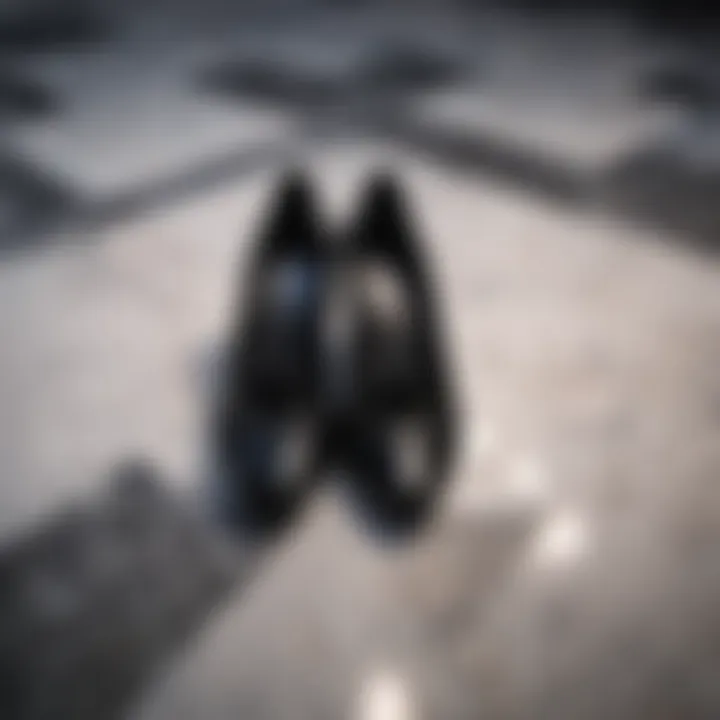 Elegant black flat shoes on a stylish marble floor