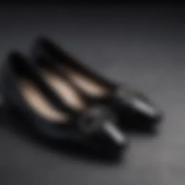 Close-up of luxurious materials used in black flat shoes
